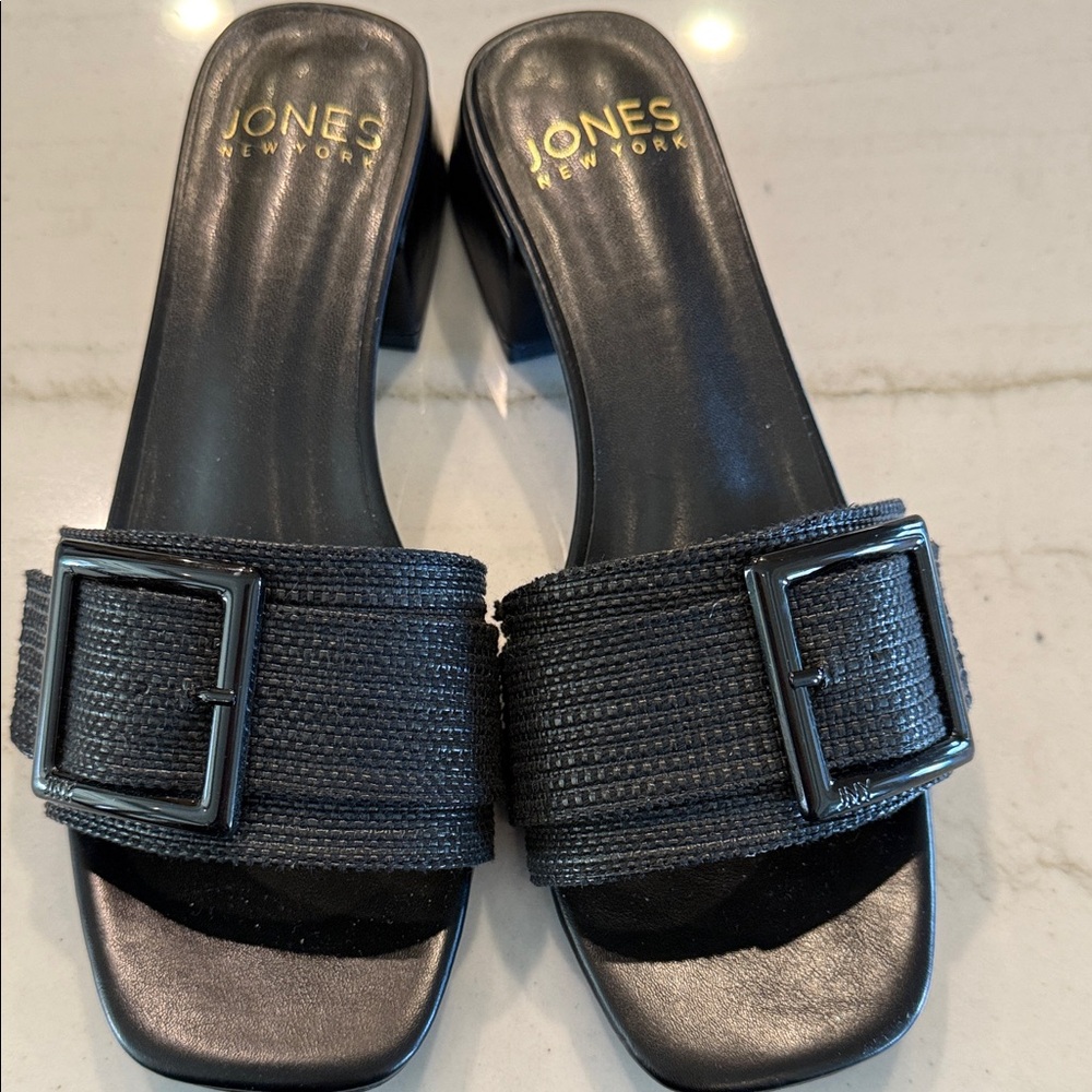 Jones New York Black Mules with Buckle Detail
